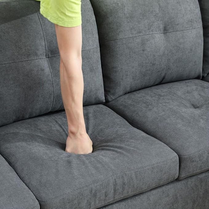 Dark Grey L-Shaped 3-Piece Flannel Sofa - Image 4