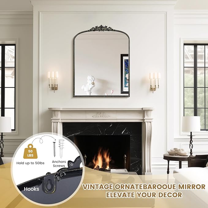 WallBeyond Gold Vintage Arched Mirror, 28x36 Inch, Wall Mounted, Rectangular - Image 6