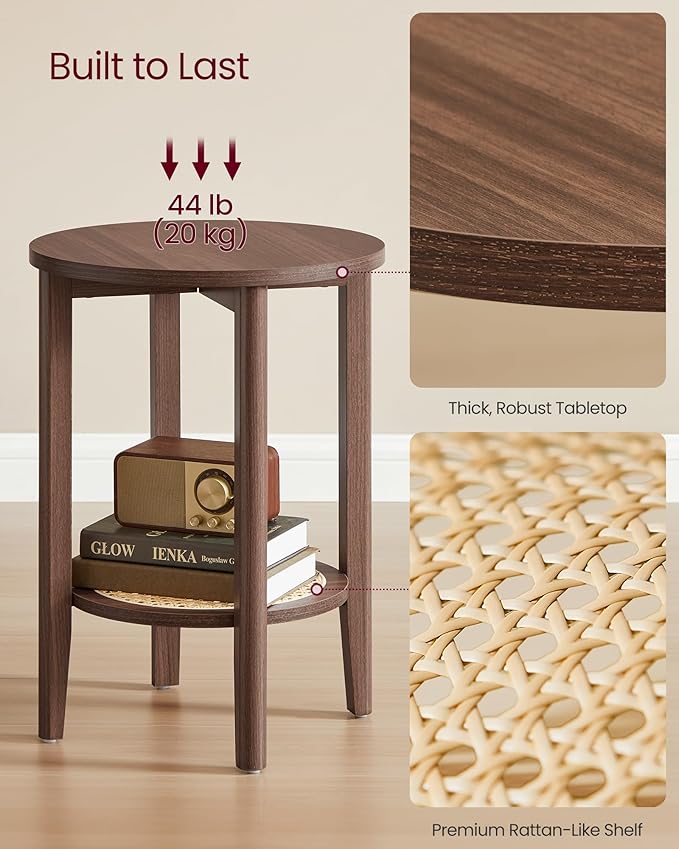 VASAGLE Round Side End Table, 2-Tier Boho Bedside Table - Image 6