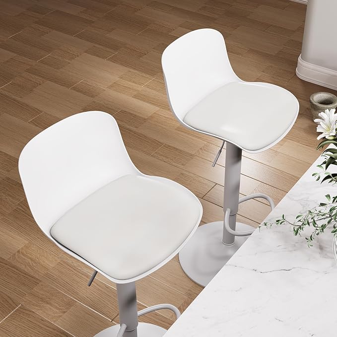 YOUTASTE White Bar Stools Set of 2 Adjustable Counter Height Bar Stool PU - Image 4