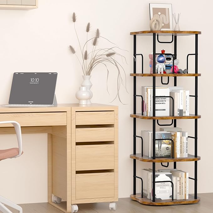 4-Tier Rotating Book Shelf, 360° Display Spinning Bookshelf Tower, Book - Image 2