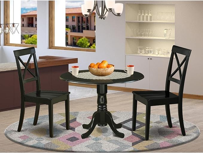 East West Furniture DLBO3-BLK-W 3 Piece Dining Table Set - Image 6