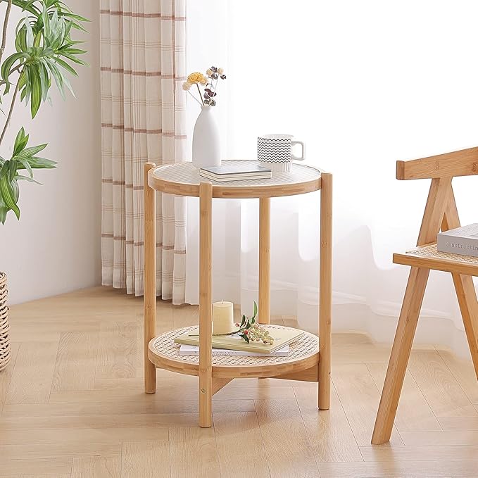 Tiita Rattan Coffee Table, Round End Table, 19.7Inch Modern Side Table - Image 5