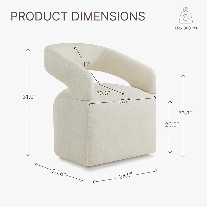 Upholstered Dining Chairs with Removable Casters Barrel Side Armchair with - Image 3