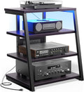 AV Media Stand with Outlets, Media Console with LED Lights, Stereo Racks and by Besiost