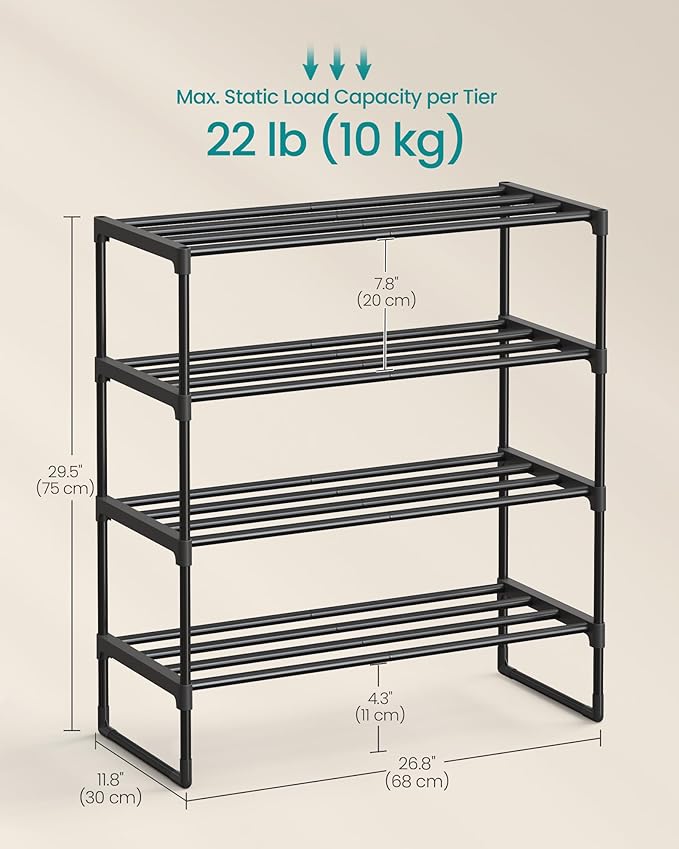 SONGMICS Shoe Rack, 4-Tier Shoe Organizer, Metal Storage Shelf, Upright or - Image 2