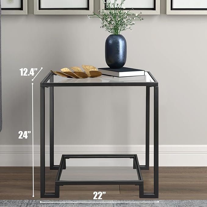 2 Tier Rectangular Side Table, Modern Metal Clear Coffee Tables，Small Accent - Image 3