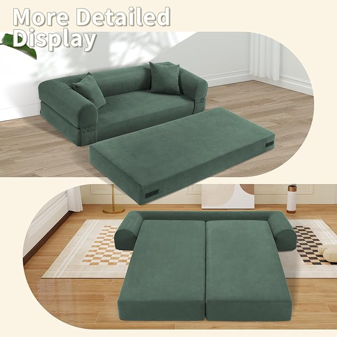 80" Convertible Sofa Bed, Corduroy Deep Seat Folding Pull Out Couch - Image 7
