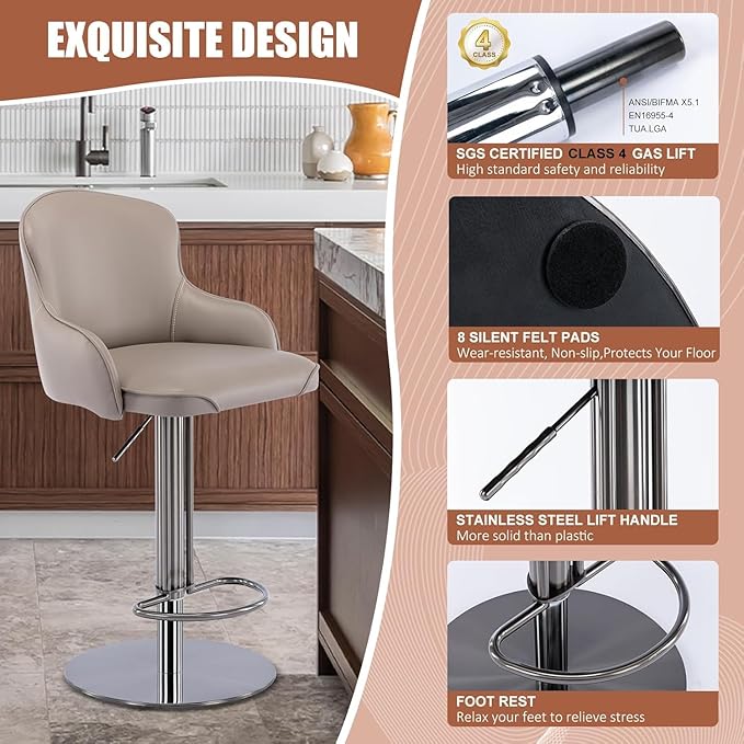 Black Titanium Stainless Steel Bar Stools, Grade Modern Leather Bar Chair - Image 5