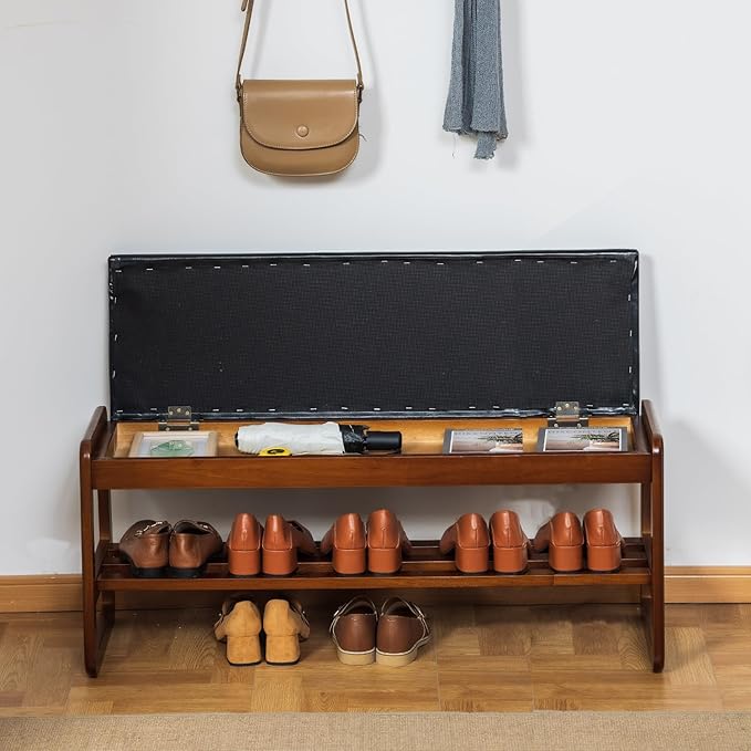 Solid Wood Shoe Bench, 2-Tier Entryway Bench by SOBIBO