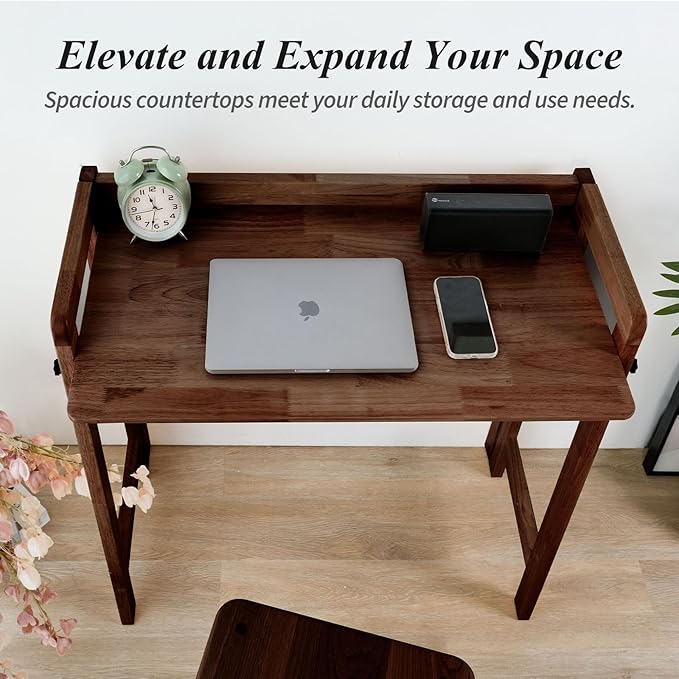 Computer Desk, Foldable Desk, Home Office Desks, Solid Wood Writing Desk - Image 5