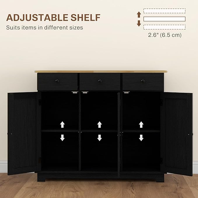 HOMCOM Sideboard with Solid Wood Countertop, Modern Kitchen Storage Cabinet - Image 5