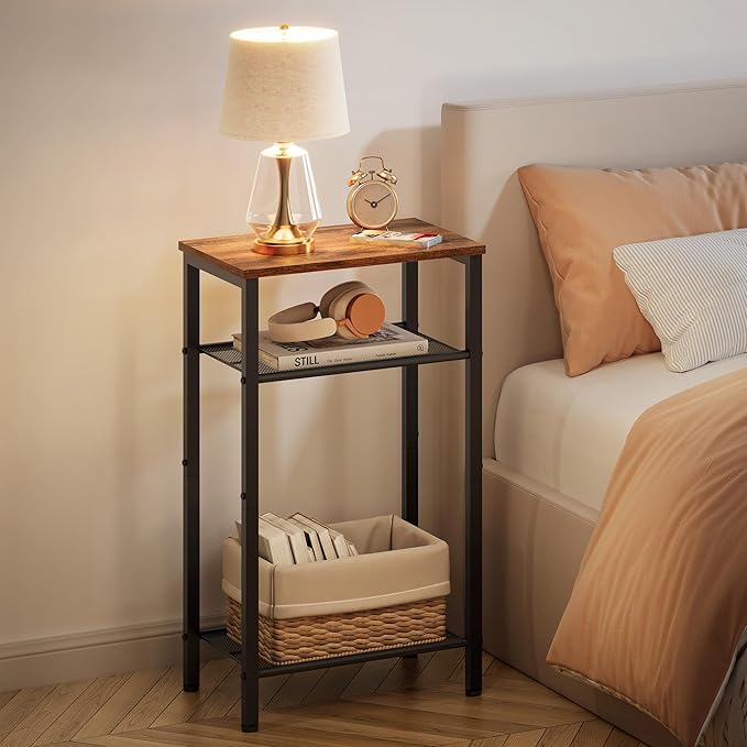 Hoctieon 2-Set 3 Tier End Table, Telephone Table Set of 2, Tall Side Table - Image 2
