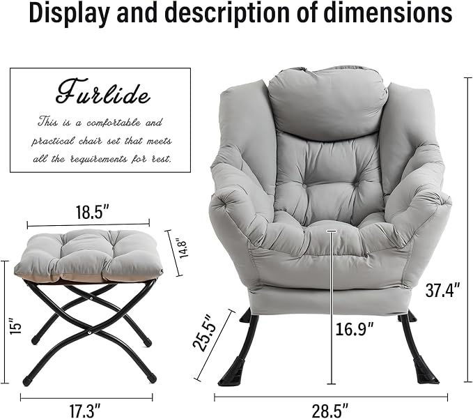 Lazy Chair with Ottoman, Modern Chair with Folding Footrest, Lounge Accent Chair - Image 3