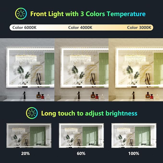 66x36 Inch RGB LED Bathroom Mirror Front Light and RGB Backlit Lighted Vanity - Image 4