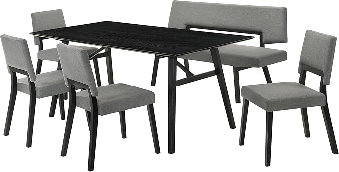Armen Living Channell Mid Century Modern 6 Piece Black Wood Dining Table Set by ArmenLiving