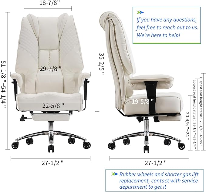 Big and Tall Office Chair 400lbs Wide Seat, Leather High Back Executive Office - Image 2