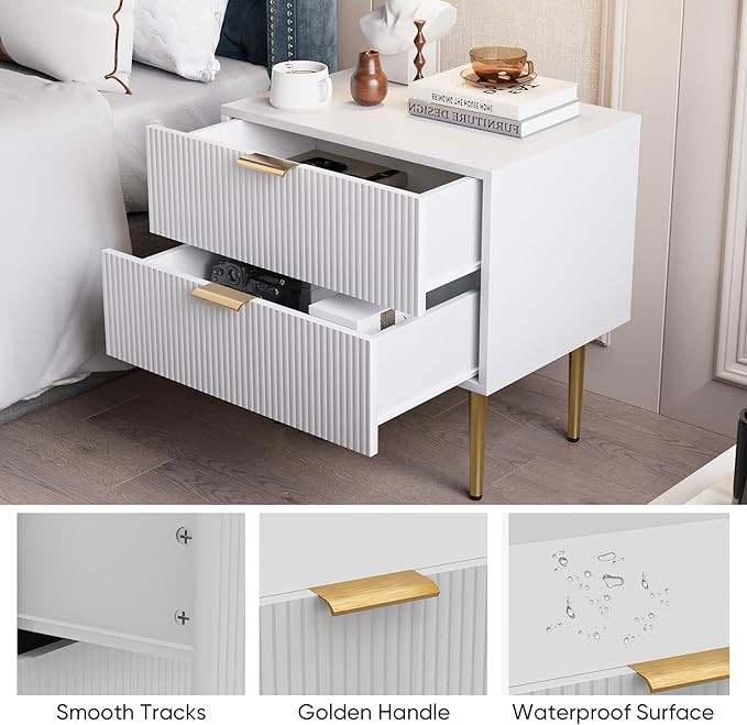 White Nightstand for Bedroom, Fluted Night Stand, End Table for Living Room - Image 3