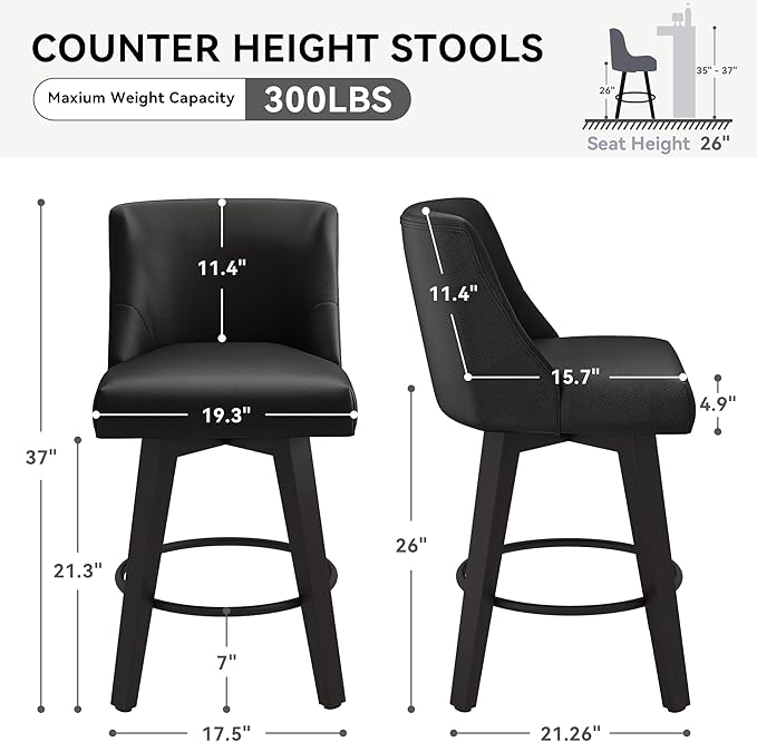 Counter Height Swivel Bar Stools Set of 3, 26 Inch Bar Stools - Image 2