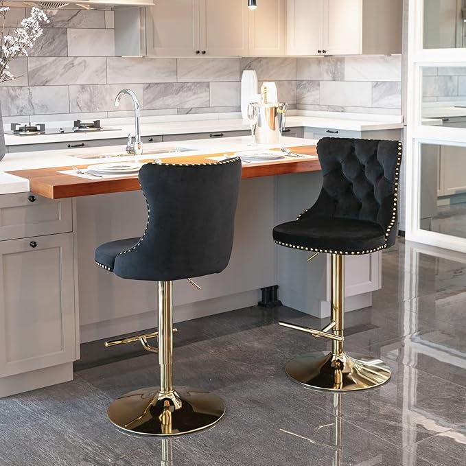 PacknWood Acosure Golden Swivel Velvet Barstools Adjusatble Seat Height from - Image 3