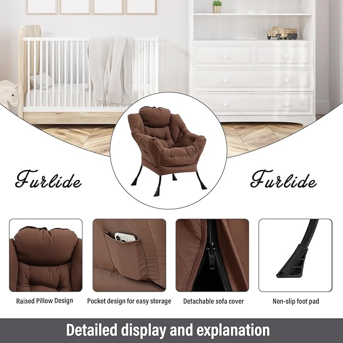 Lazy Chair with Ottoman, Modern Chair with Folding Footrest, Lounge Accent Chair - Image 4