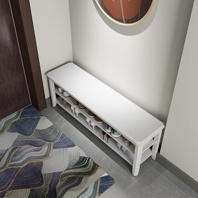 Wood Shoe Rack Bench for Entryway, 2 Tier Shoe Rack for Front Door Entrance - Image 7