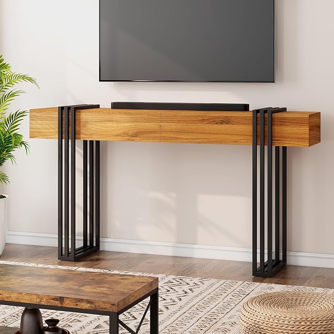 63 Inch Long Console Table, Industrial Sofa Table Behind The Couch Rectangular - Image 8