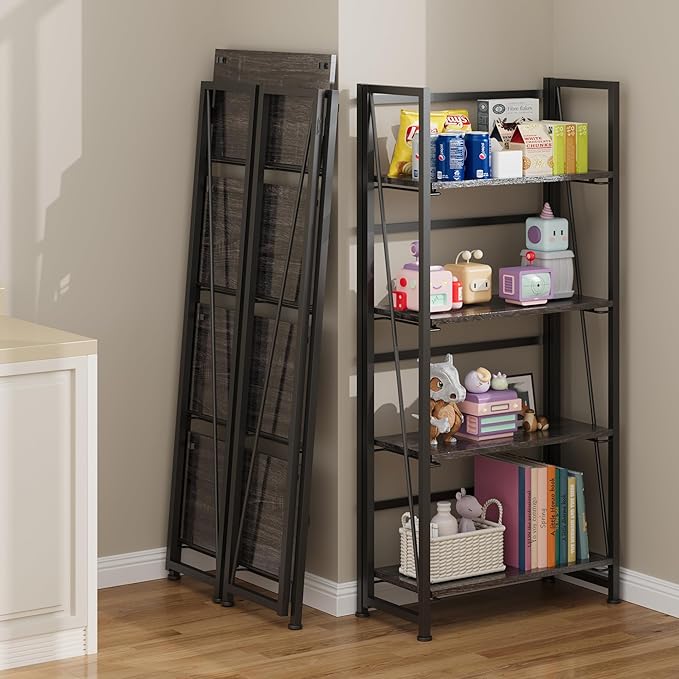 BHG Vintage Multifunctional Folding Bookshelf, No-Assembly Plant Stand Storage - Image 4