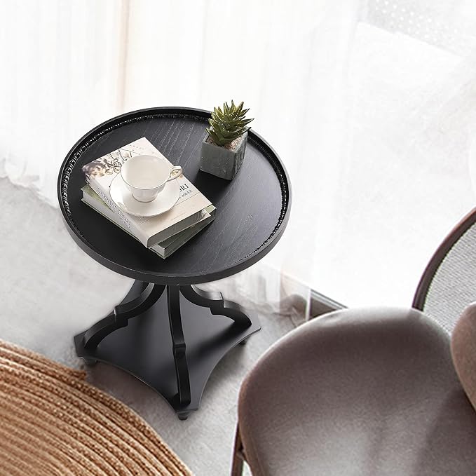 Wnutrees Farmhouse Round Accent End Table, Rustic Side Table Nightstands - Image 5