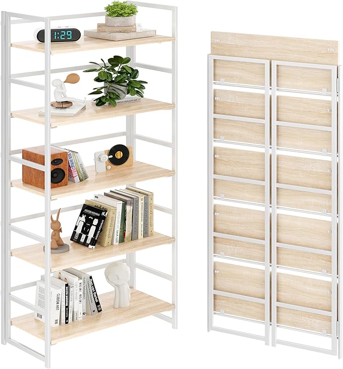 BHG Vintage Multifunctional Folding Bookshelf, No-Assembly Plant Stand Storage by BHG
