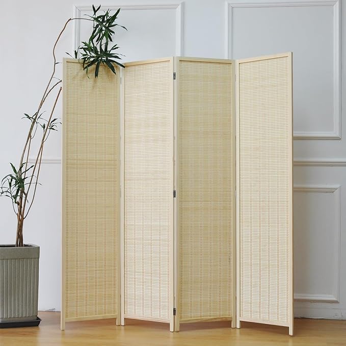 4 Panel Room Divider and Folding Screen Room Divider, Bamboo Room Divider Screen - Image 2