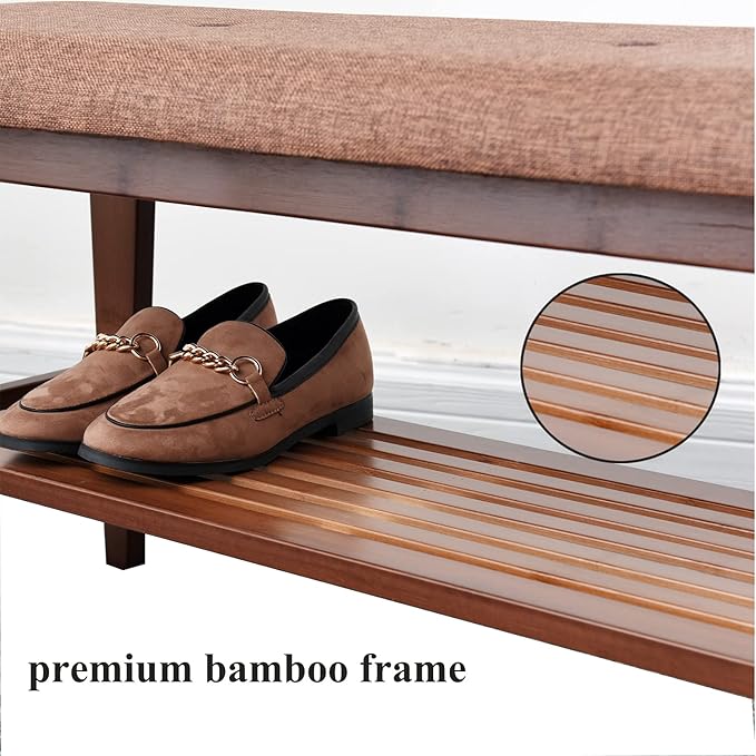 Shoe Entryway Bench, Bamboo Shoe Rack Bench, Organizer - Image 5
