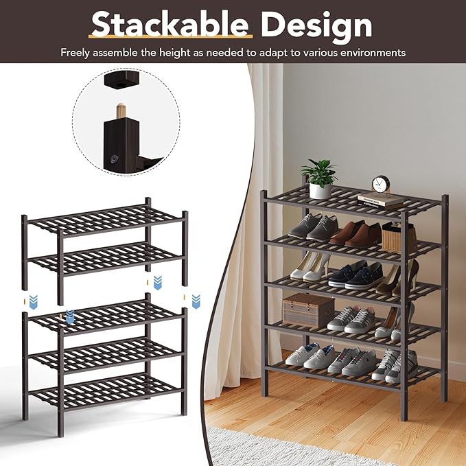 Haddockway Large 2 Tier Bamboo Shoe Rack Storage Organizer, Small Space - Image 6