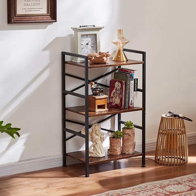 3-Tier Small Bookshelf Vintage Industrial Bookcase - Image 2