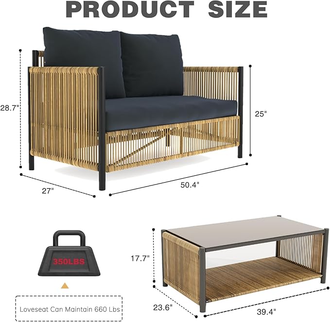 Outdoor Wicker 2 Seater Sofa Set - Image 2