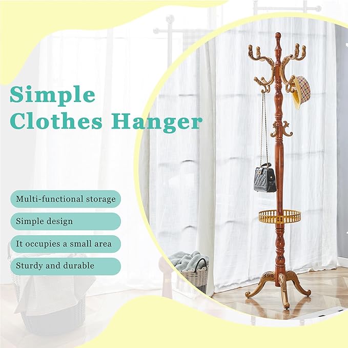 Solid Wood Coat Rack Freestanding, Coat Hanger Stand - Image 3
