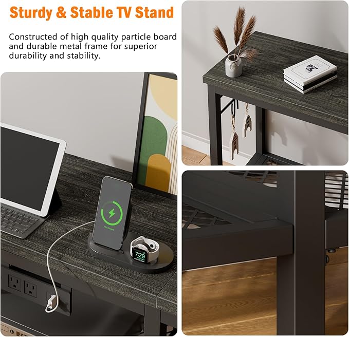 Furologee TV Stand with Power Outlets, Entertainment Center with Open Storage - Image 4