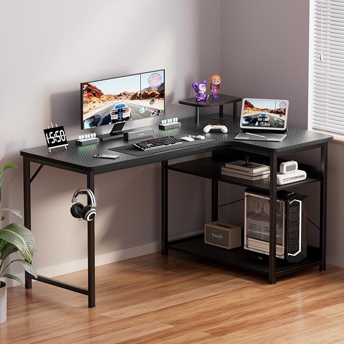 GTPLAYER L Shaped Gaming Desk, Carbon Fiber Style Computer Desk - Image 2