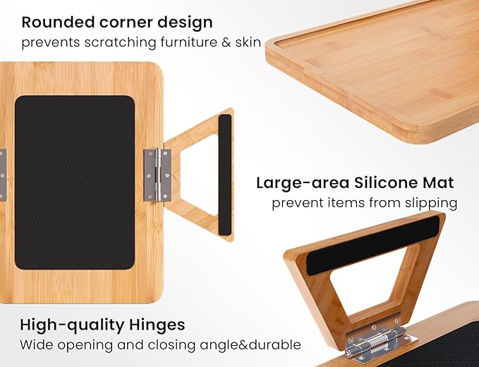 2 Pack Couch Arm Tray, Bamboo Folding Sofa Tray, Sofa Armrest Trays Clip-On - Image 2