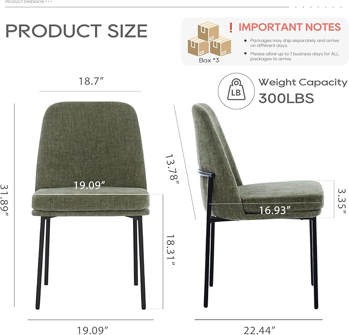 COLAMY Modern Dining Chairs Set of 6, Fabric Upholstered Dining Room Chairs - Image 5