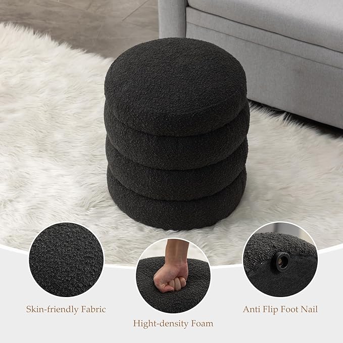 Furniliving Modern Round Ottoman, Soft Bedroom Ottoman Footstool Round Ottomans - Image 4