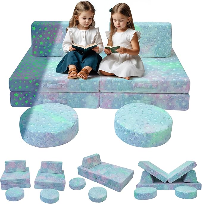 MeMoreCool Modular Glow Sofa for Kids, Colorful Star 8-Piece Convertible Foam by MeMoreCool