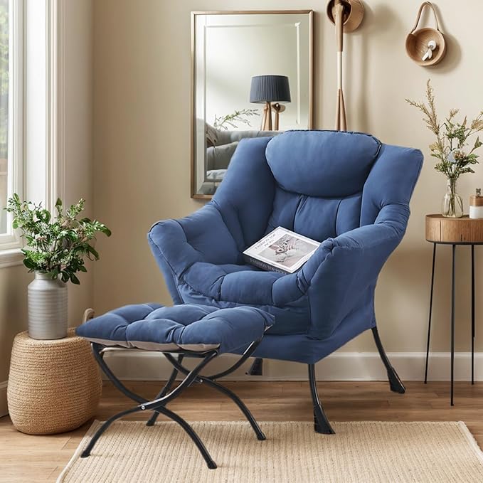 Large Lazy Chair with Ottoman, Accent Reading Chair with a Footrest, Cozy - Image 4