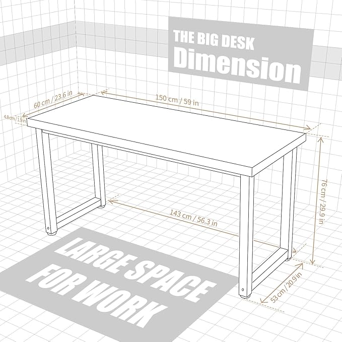 TOPSKY 59" Big Large Computer Office Desk 1.88" Thickness Desktop - Image 3