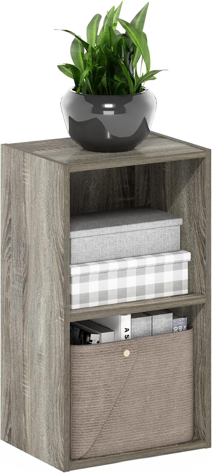 Furinno Luder Bookcase / Book / Storage, 2-Tier Cube, French Oak by Furinno-FitsYourSpaceFitsYourBudget