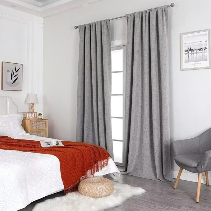 Joydeco Natural Linen Curtains 120 inch Length 2 Panels Set Burg 100% Blackout - Image 8