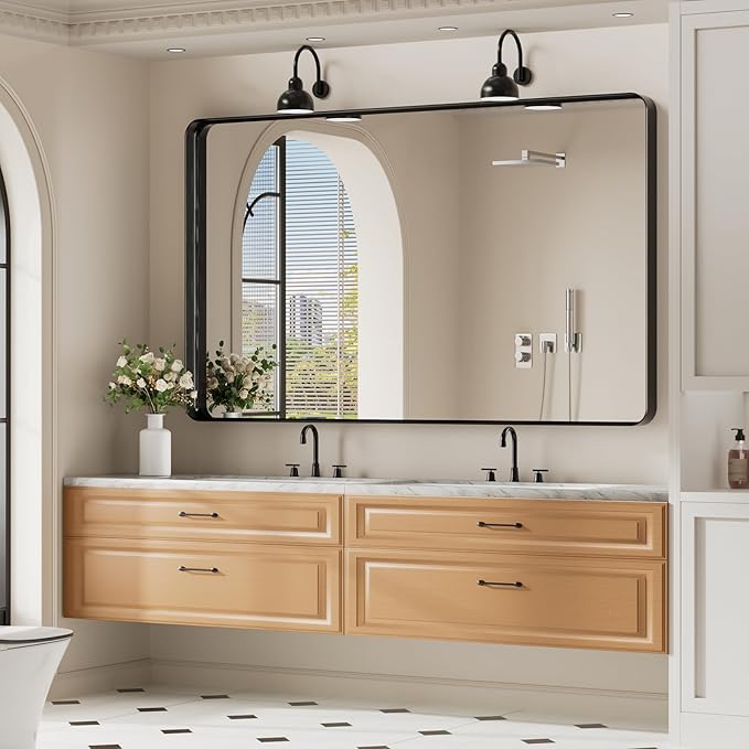 Koonmi Black Wall Mirror for Bathroom, 36x60 Inch Matte Deep Framed Rounded - Image 7