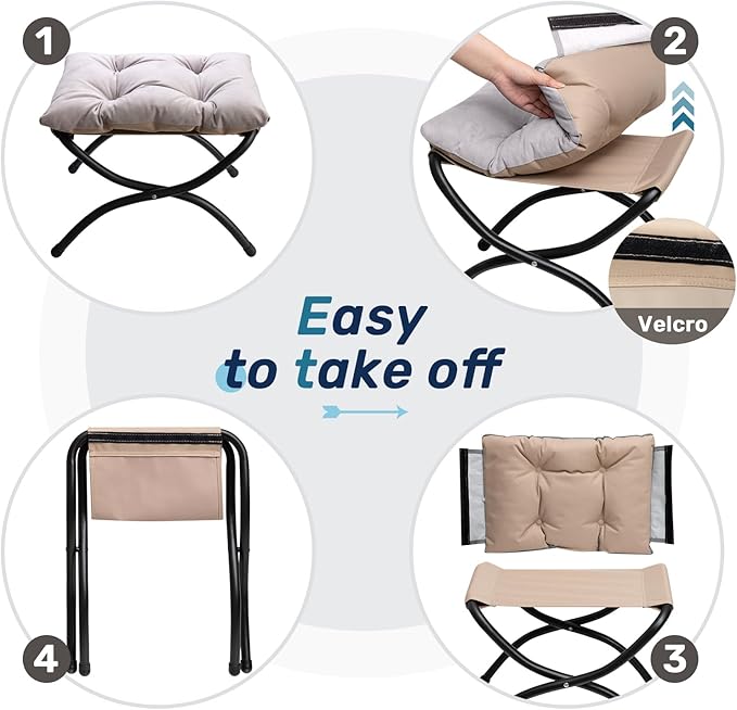 HollyHOME 15" Folding Footrest Stool, Upholstered Small Foldable Ottoman - Image 5