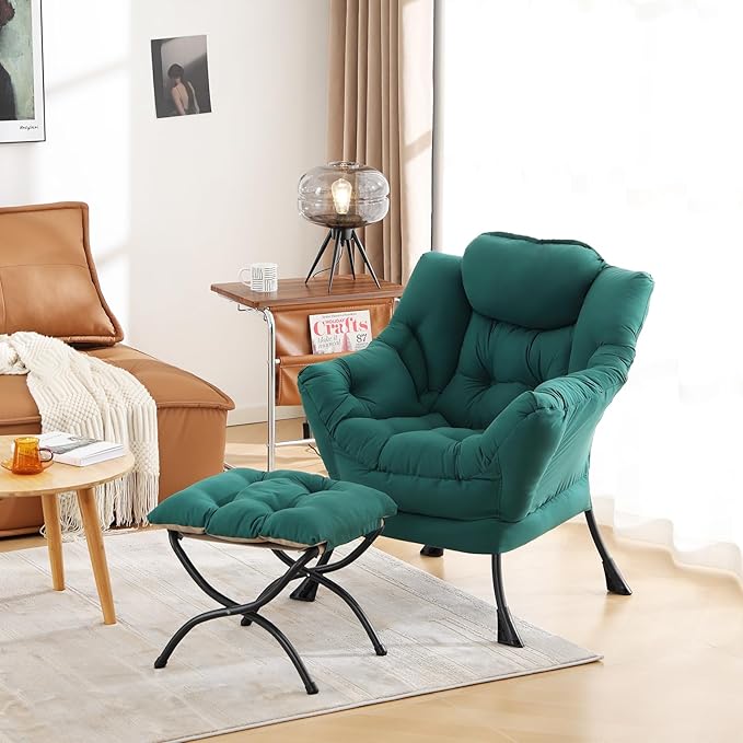 Cozy Lazy Chair and Ottoman, Large Contemporary Accent Lounge Chair Set - Image 7