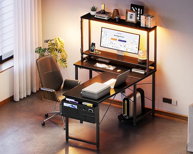 ODK 43 Inch L Shaped Desk with LED Lighting, Reversible Gaming Desk with Power - Image 8